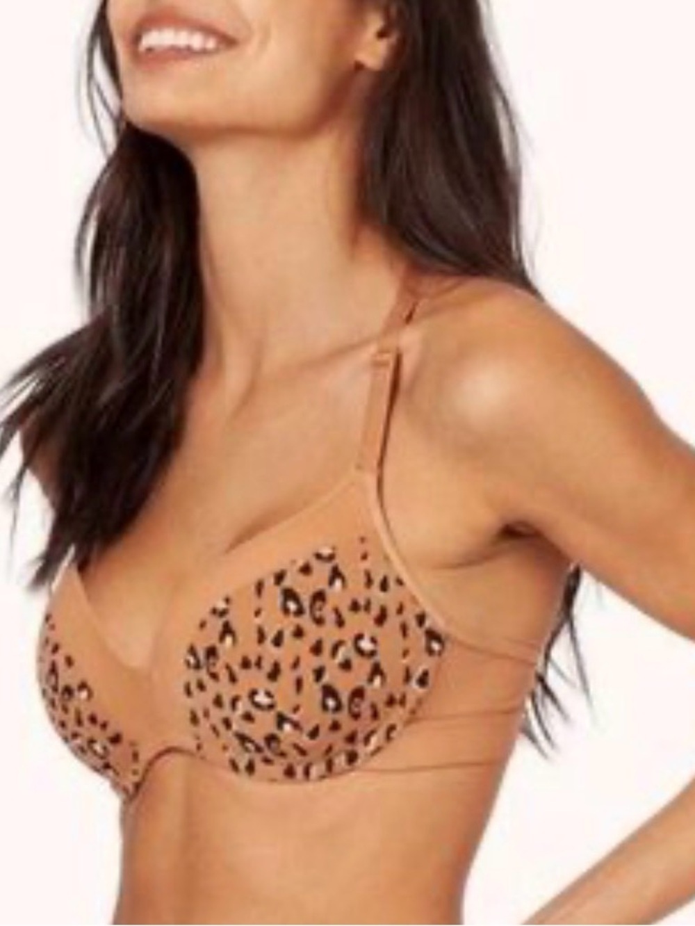 NWT New Lively Light Brown Animal Print Wire Free Padded Bra 32DD Latte Leopard